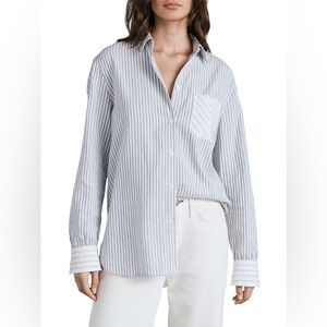Rag & Bone White Blue Striped Herringbone Pattern Maxine blouse size large